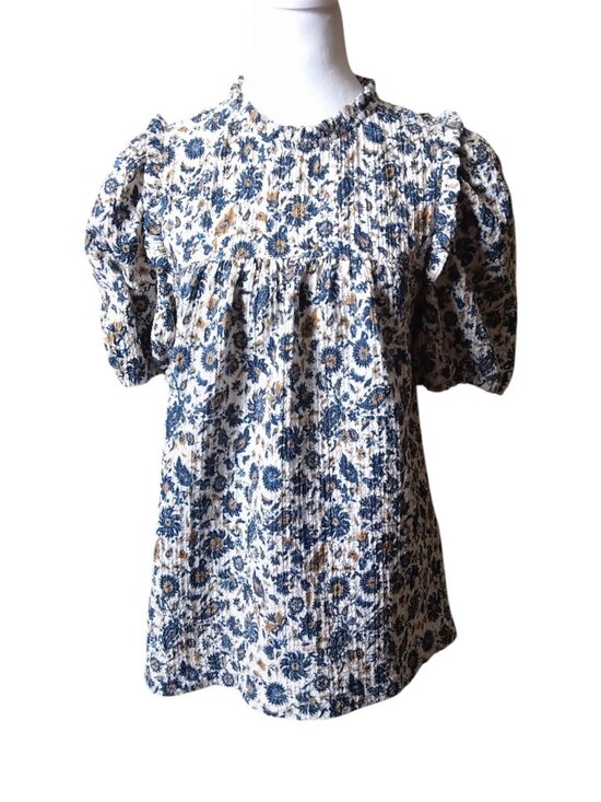 LOFT Tops - LOFT Floral Puff Short Sleeve Ruffle Accent Size Small Blouse Girly Boho